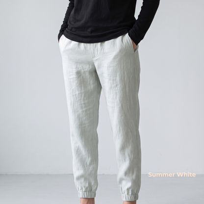 Women's Pure Linen Jogger Pants in Summer White – Arlo by OrganoLinen