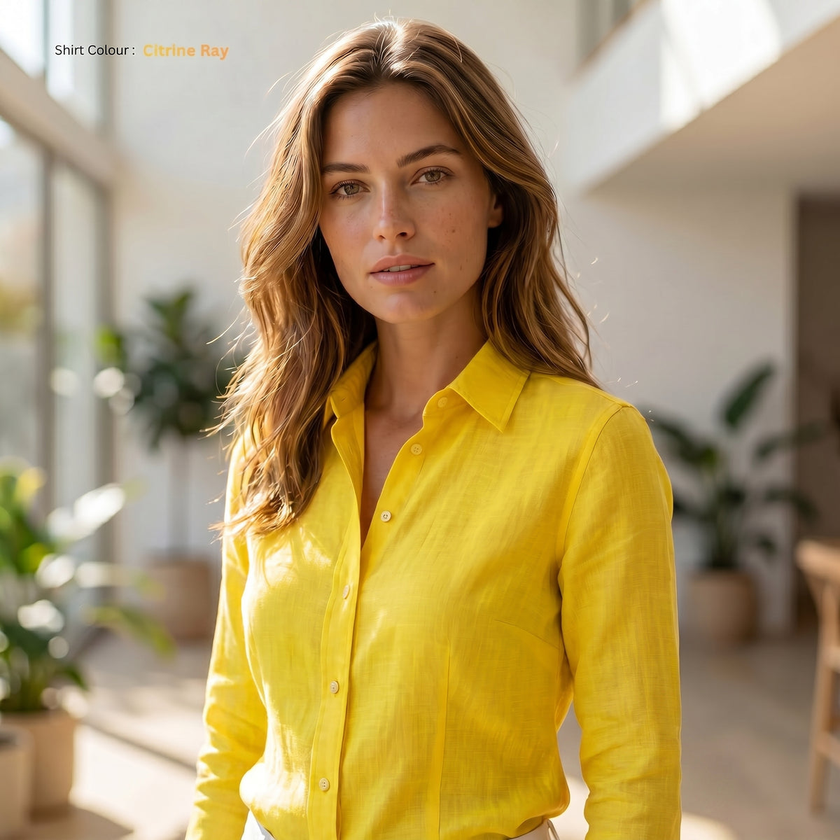 Women's Linen Shirt in Citrine Ray – Sunny by OrganoLinen