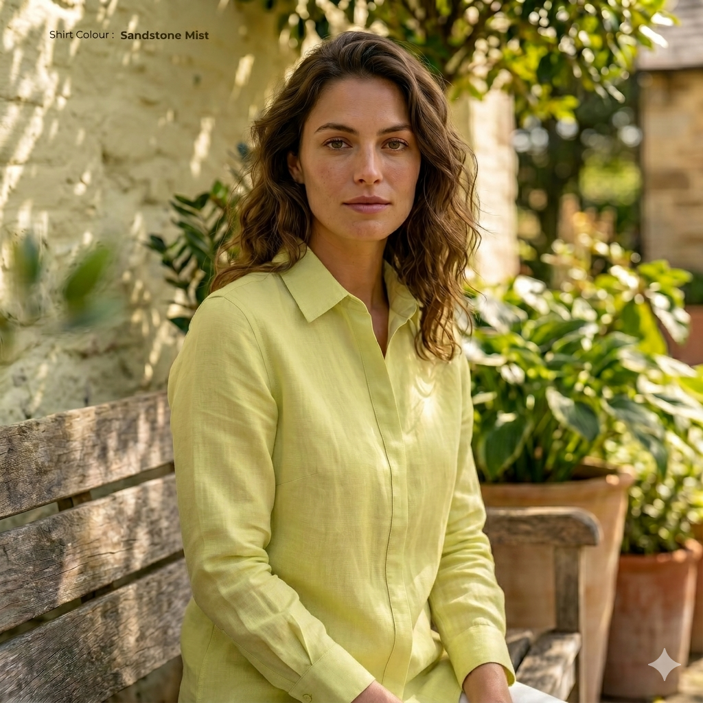 Women's Linen Shirt in Sandstone Mist – Sunny by OrganoLinen