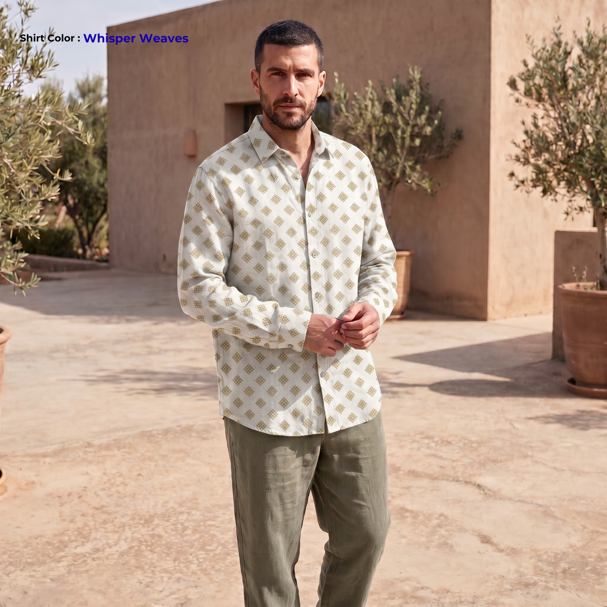 Chemise imprimée en lin blanc AIRY