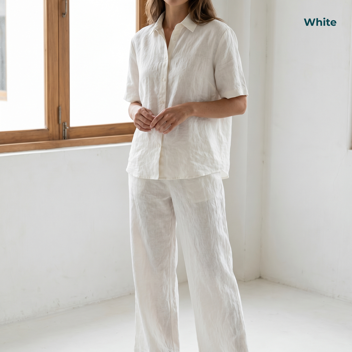 Women's Pure Linen Set in White Motera – Sora by OrganoLinen