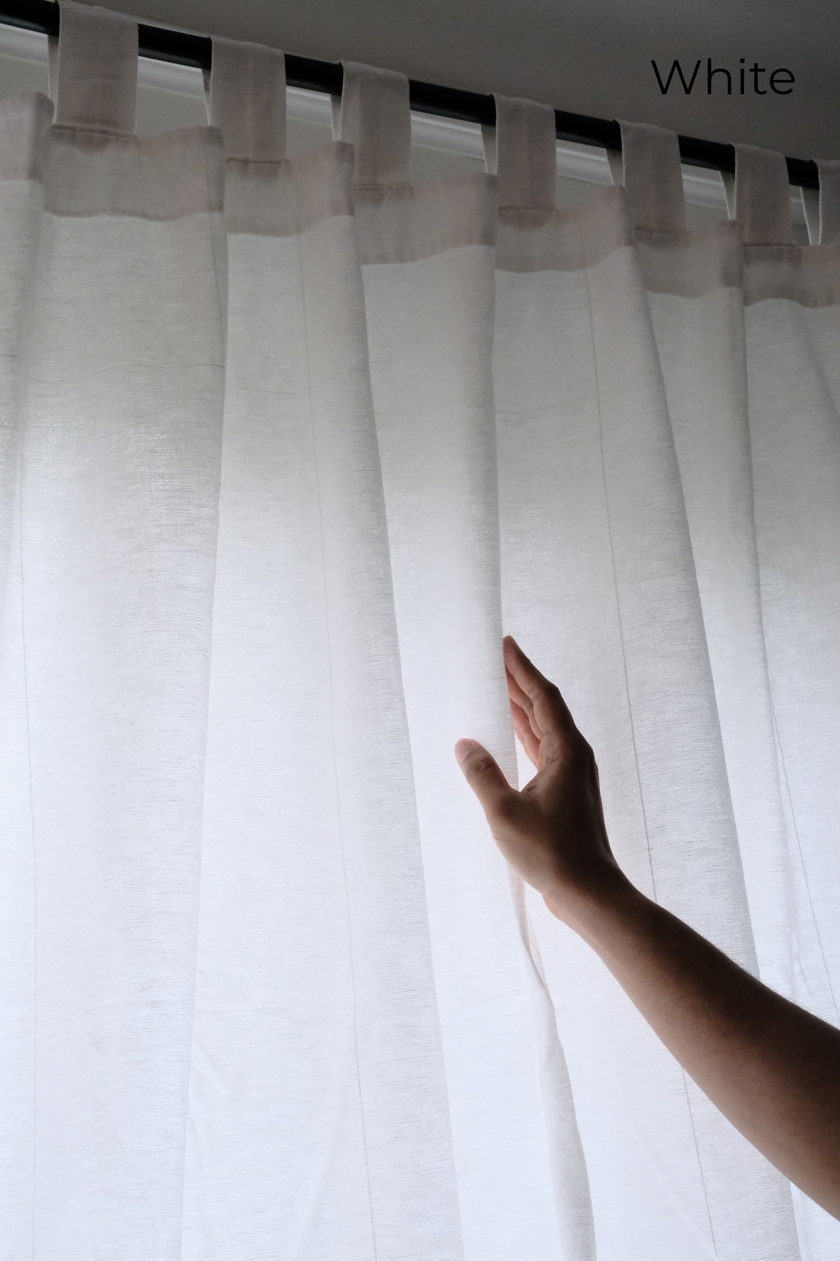 Custom Linen Café Curtain in White Motera – Wisp by OrganoLinen