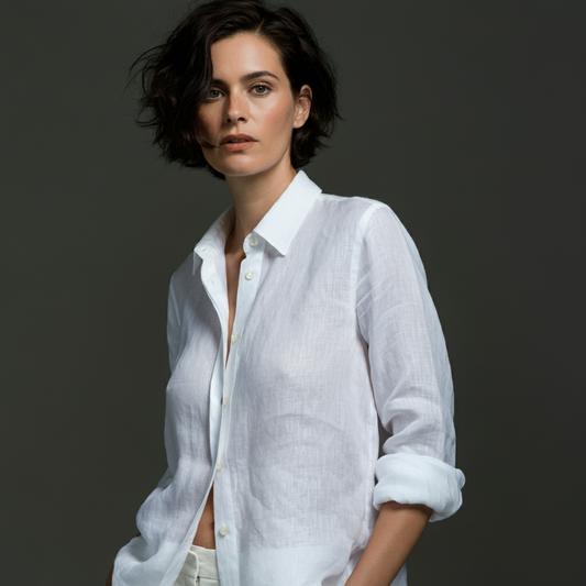 Chemise en lin classique blanche pour hommes - Lin pur - Vêtements faits à la main - Tissus en lin