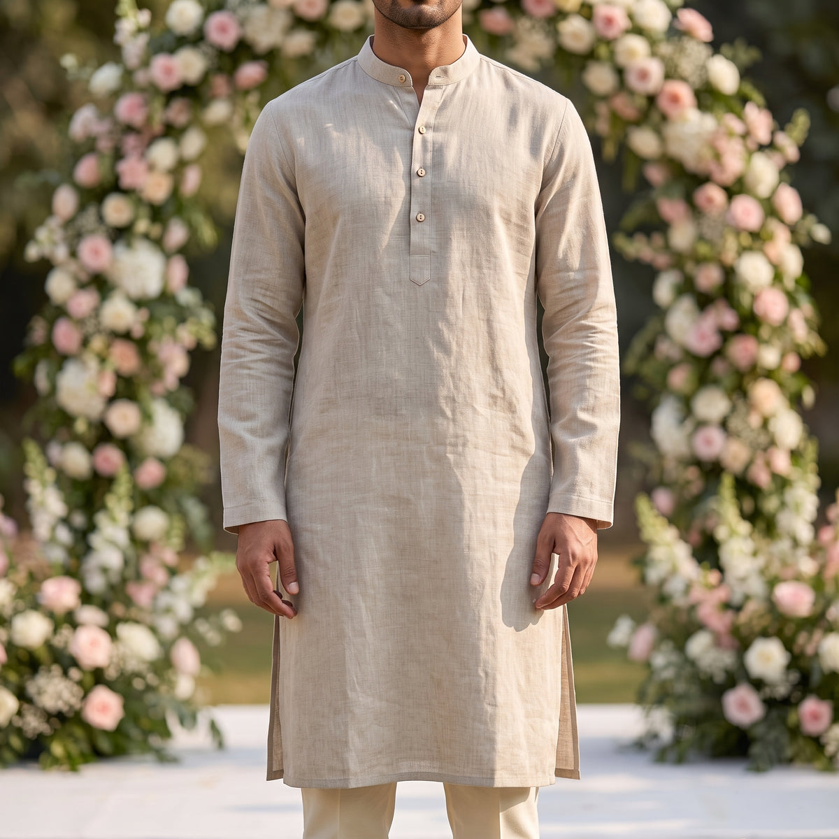 AIDAN Men's Long Linen Kurta