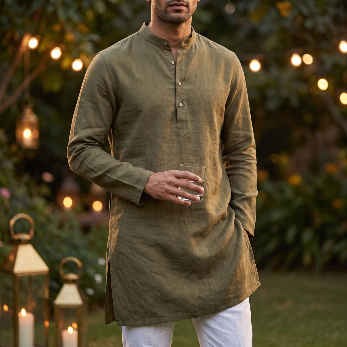 AIDAN Men's Long Linen Kurta