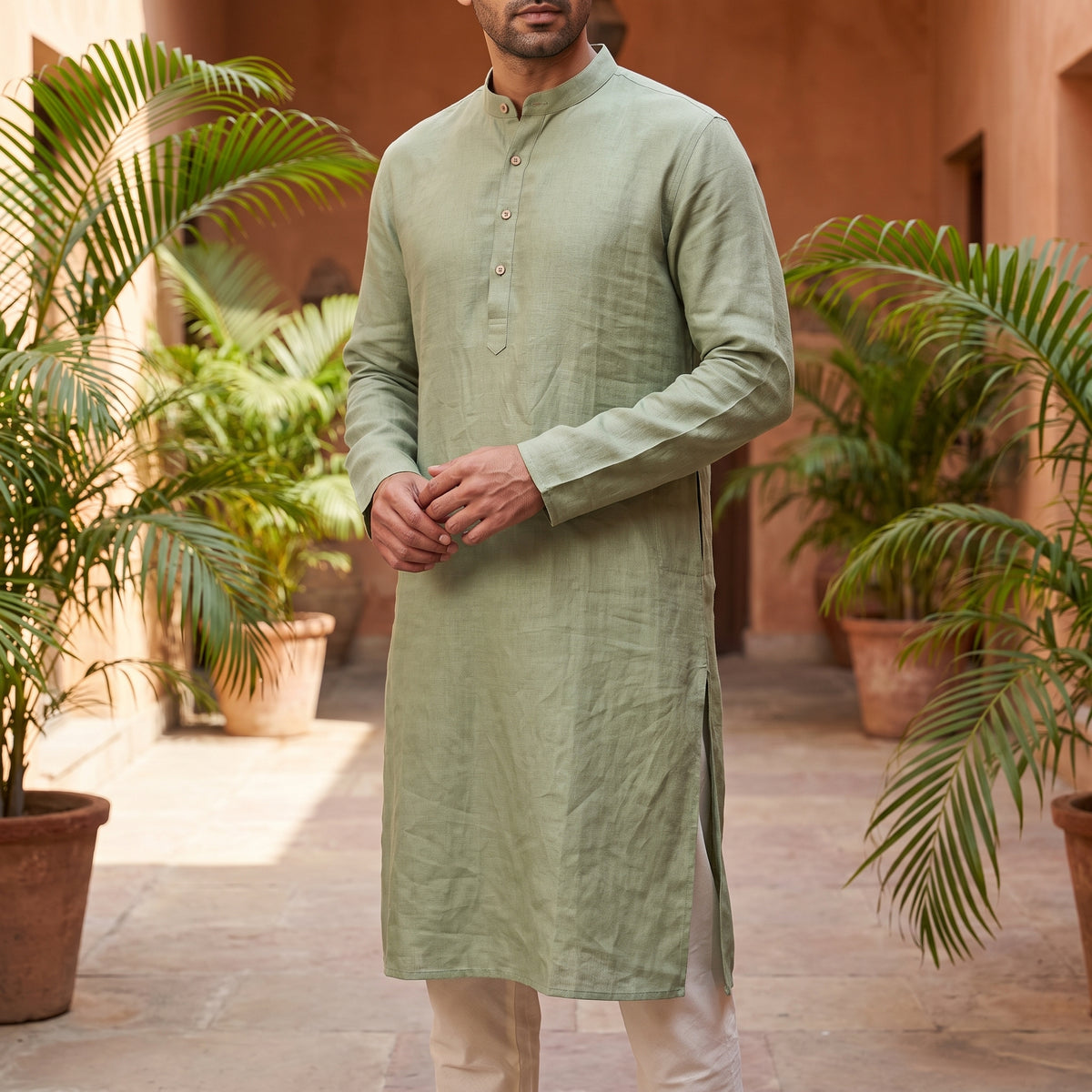 AIDAN Men's Long Linen Kurta