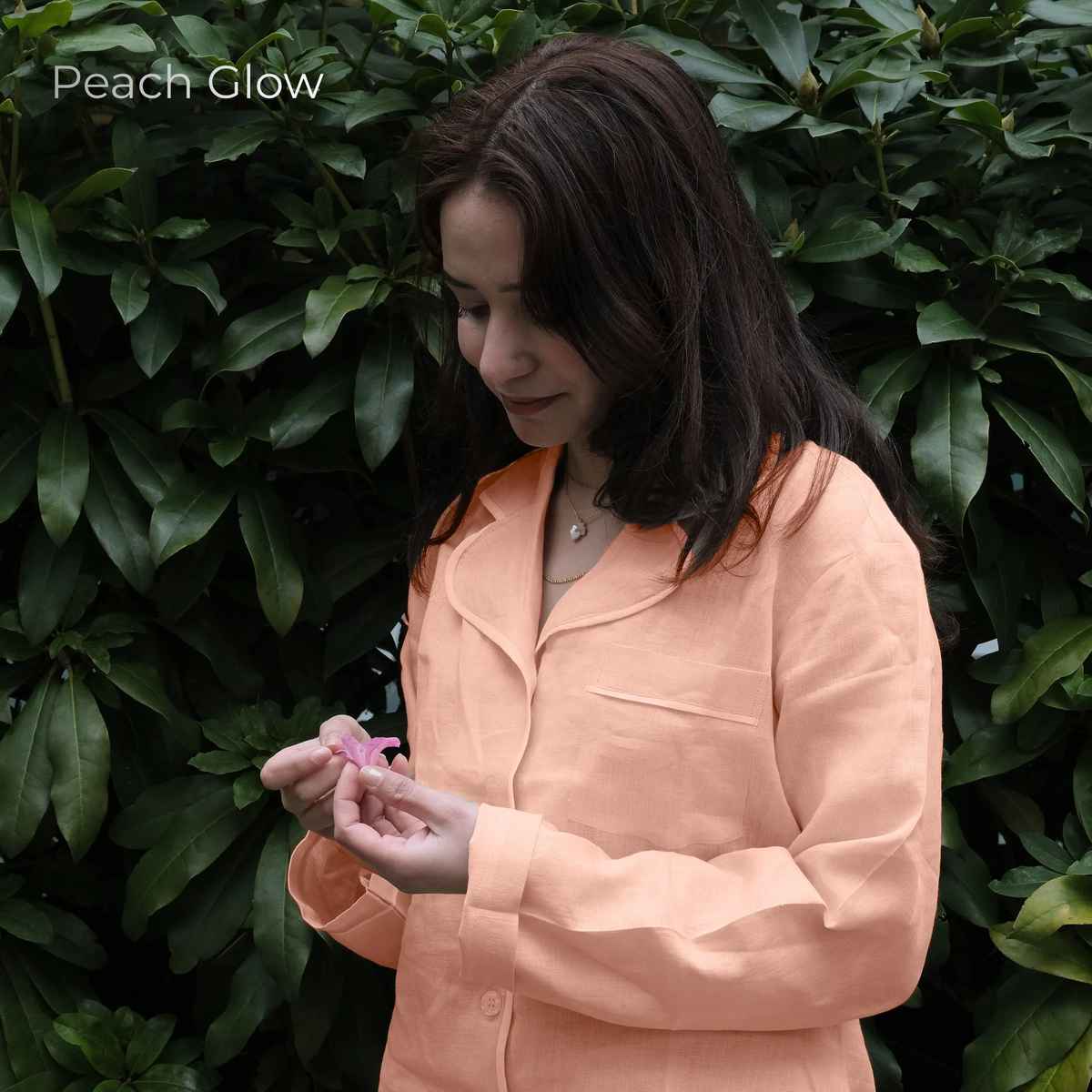 Women's Pure Linen Pajamas Full Sleeve Top & Pants Set in Peach Glow – Aria by OrganoLinen