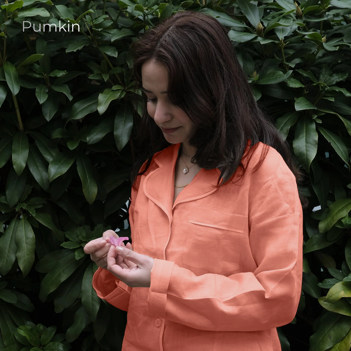 Women's Pure Linen Pajamas Full Sleeve Top & Pants Set in Pumpkin – Aria by OrganoLinen