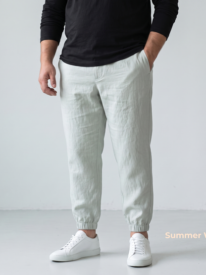 Men's Plus Size Pure Linen Jogger Pants in White Motera – Arlo by OrganoLinen