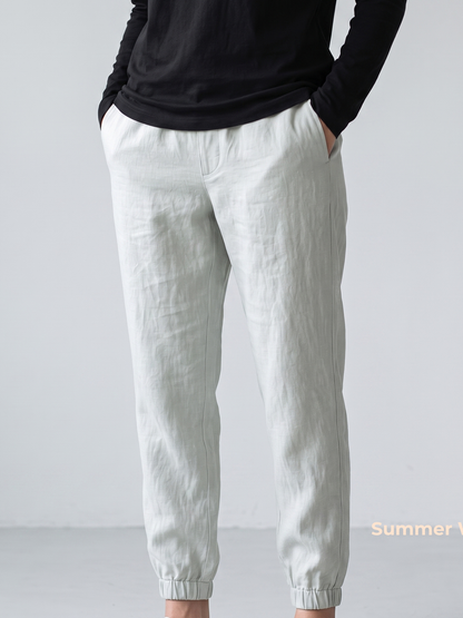 Women's Pure Linen Jogger Pants in Summer White – Arlo by OrganoLinen