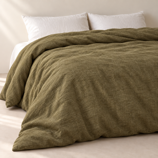 BILLOW linen duvet cover in Olive Earth