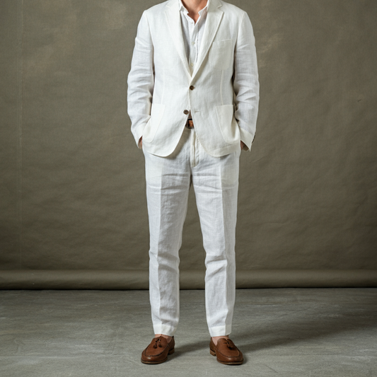 Men’s Unlined Linen Suit in Summer White – Blanc by OrganoLinen