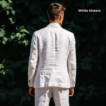 Men’s Unlined Linen Suit in White Motera – Blanc by OrganoLinen