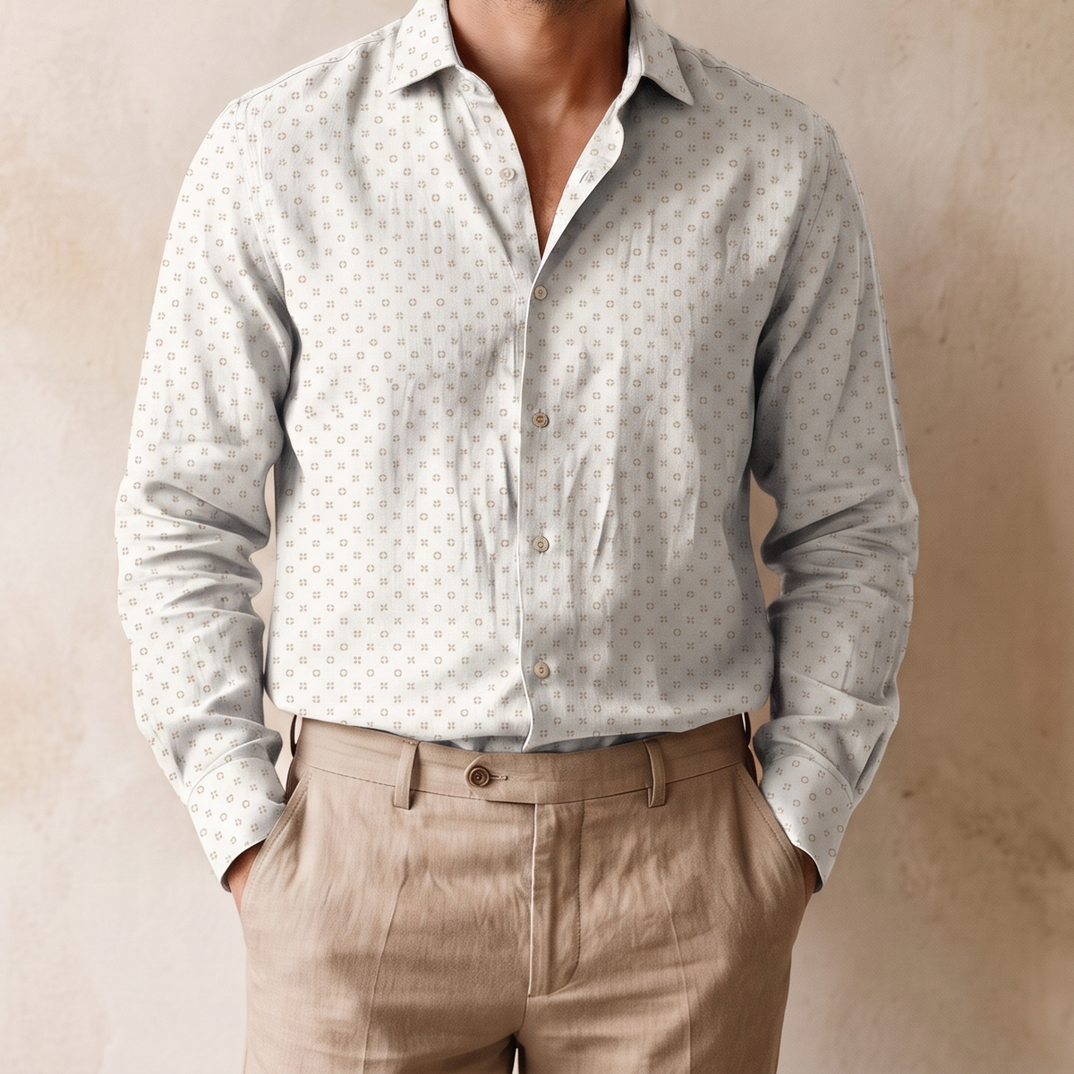 Men's Printed Linen Shirt in Frosted Ex'S & Oh'S – Cloudwisp by OrganoLinen