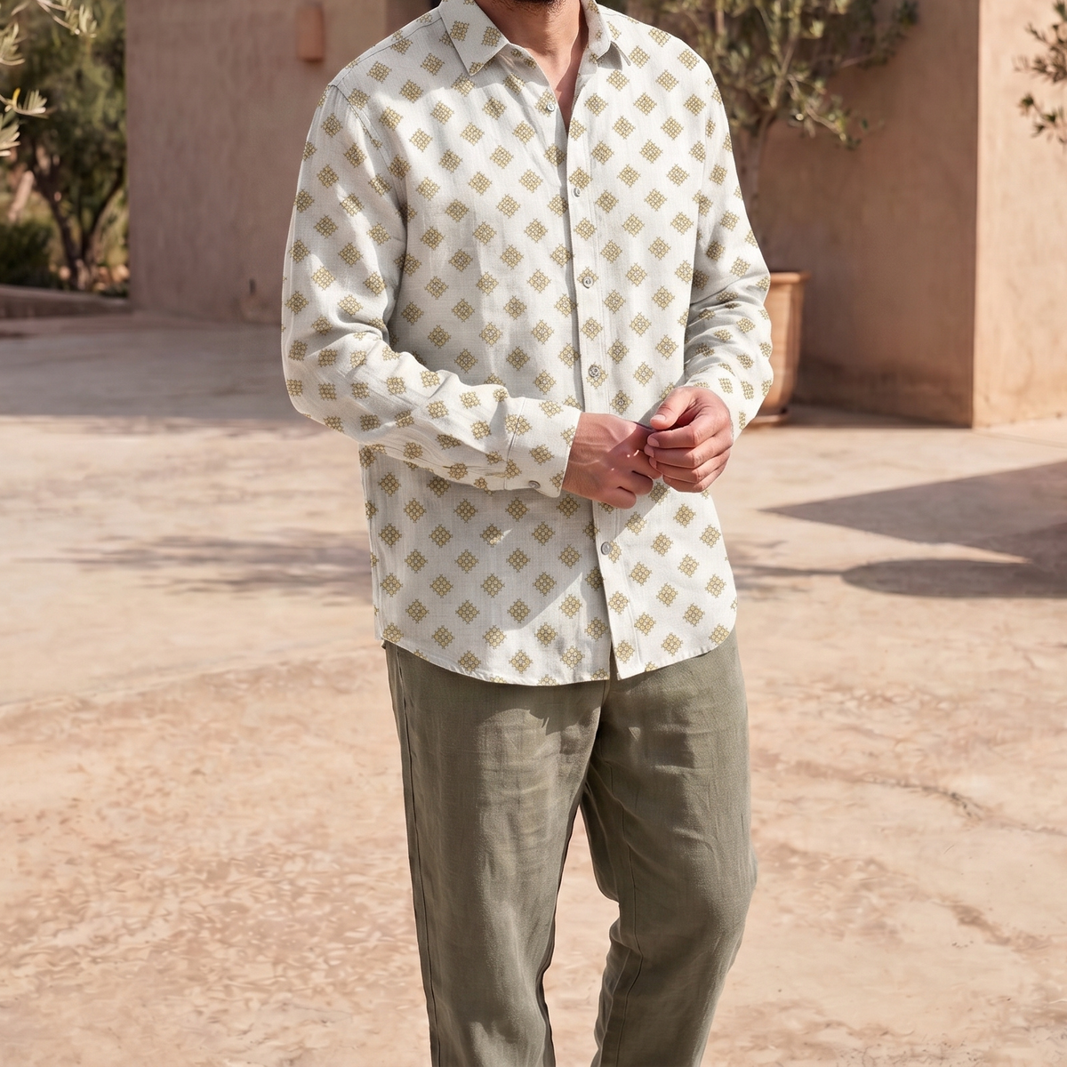 Men's Printed Linen Shirt in Whisper Weave – Cloudwisp by OrganoLinen