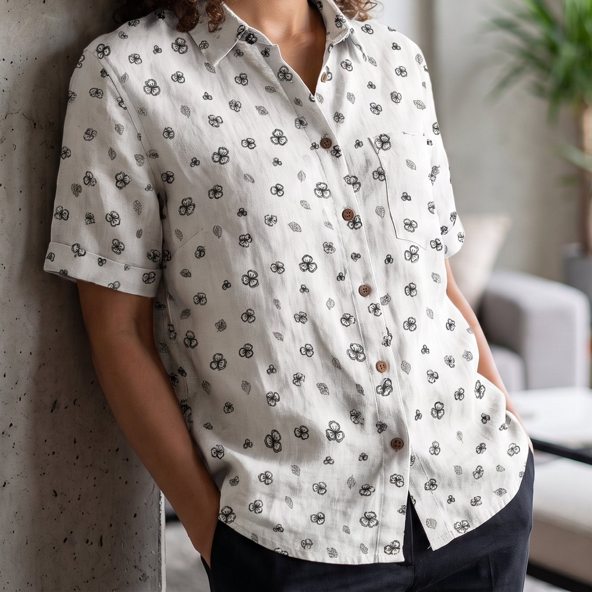 Women's Printed Linen Shirt in Blanche Bloom – Cloudwisp by OrganoLinen