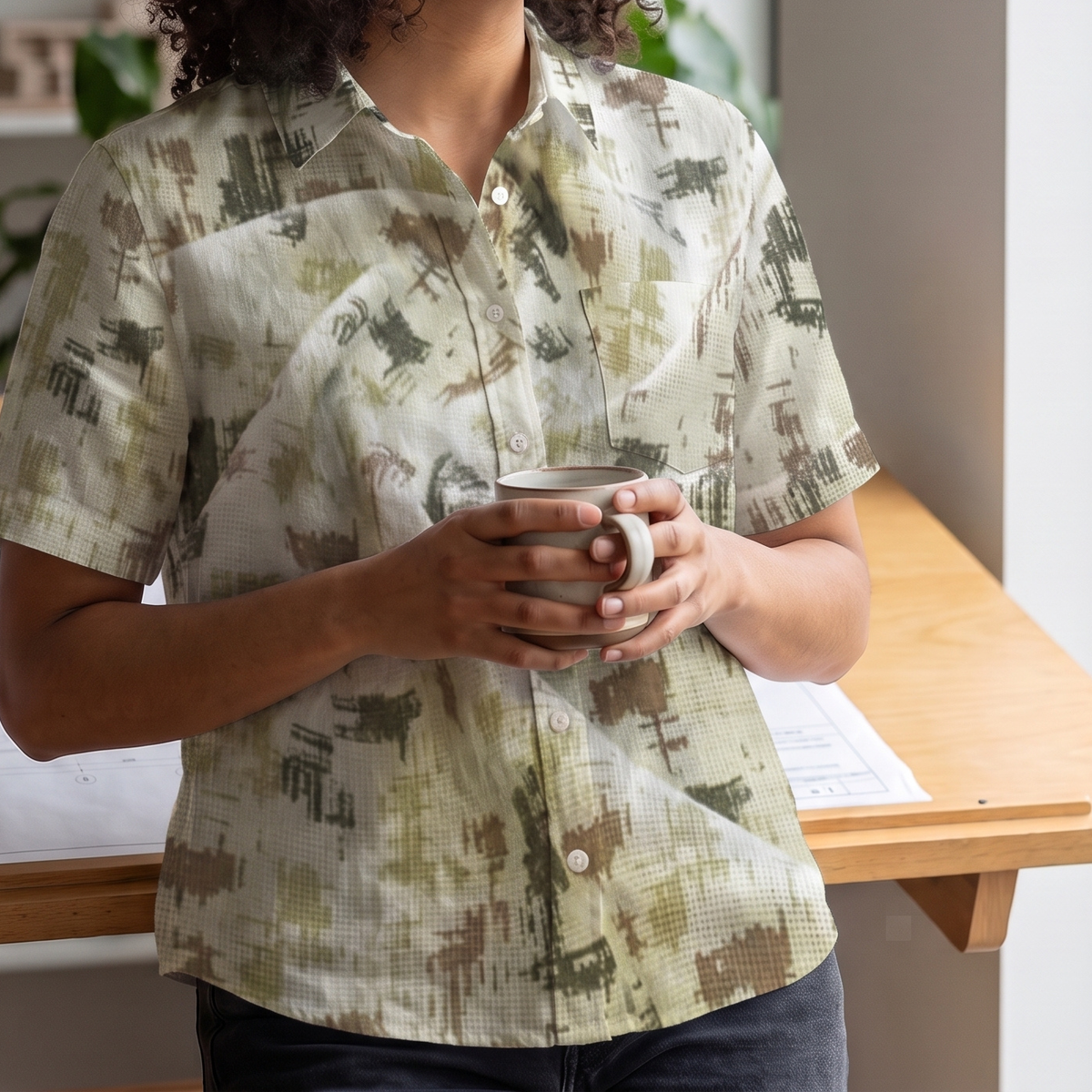 Women's Printed Linen Shirt in Daydream Dash – Cloudwisp by OrganoLinen