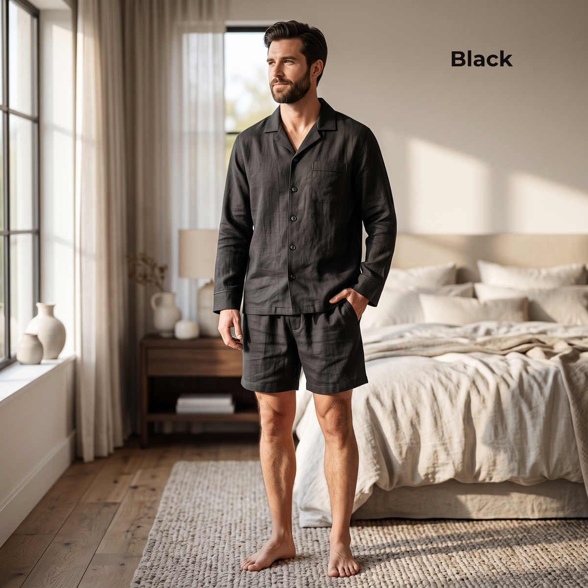 Men’s Pure Linen Pajamas in Black Nexa – Cruz by OrganoLinen