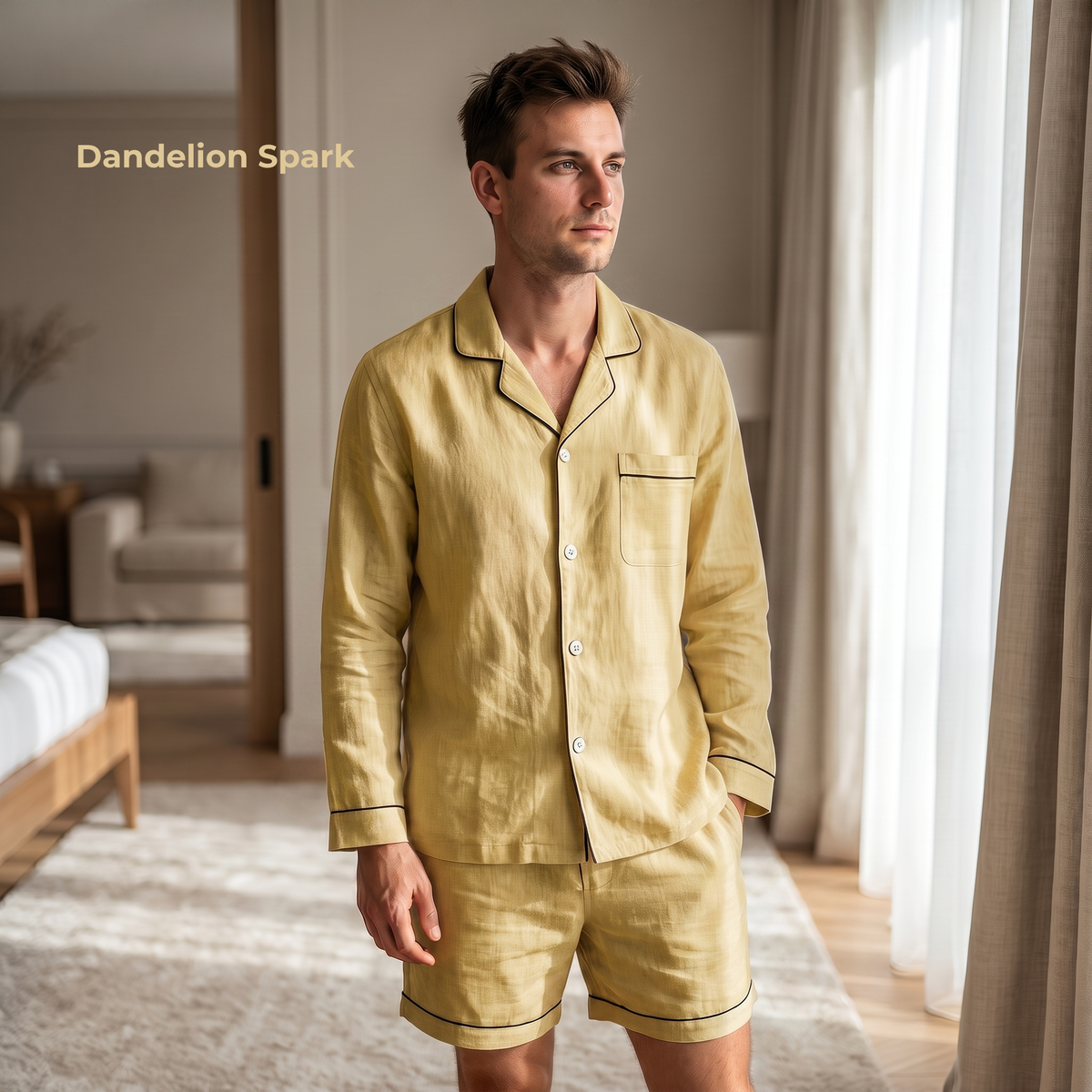 Men’s Pure Linen Pajamas in Dandelion Spark – Cruz by OrganoLinen