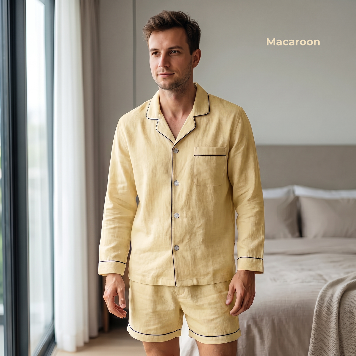 Men’s Pure Linen Pajamas in Macaroon – Cruz by OrganoLinen
