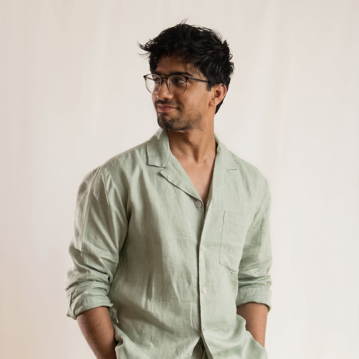 CRUZ men's linen pajama set in Pistachio Mist