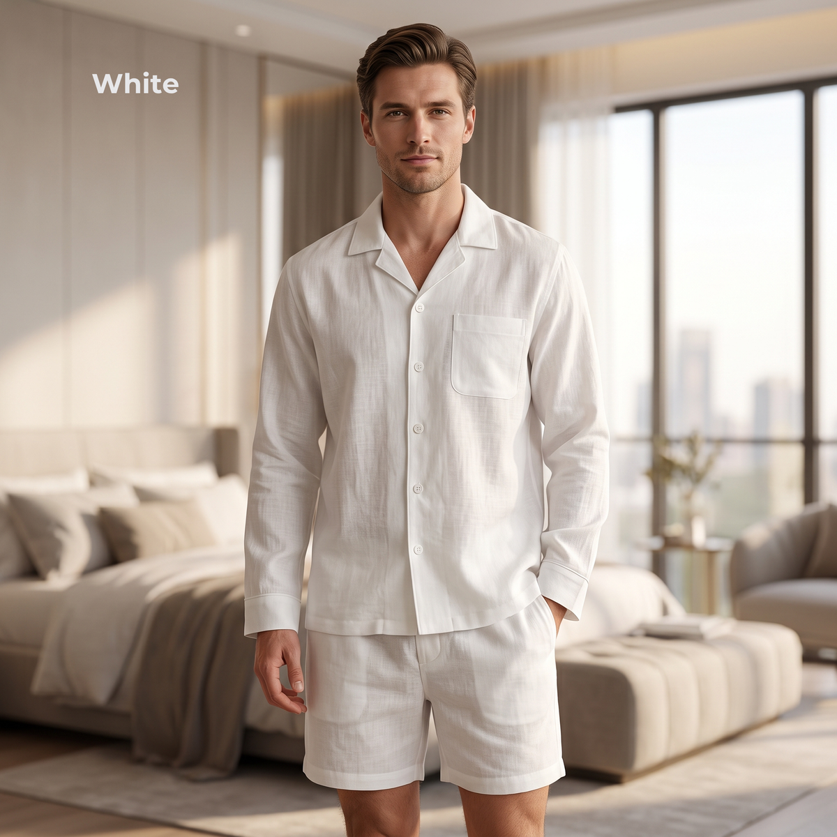 Men’s Pure Linen Pajamas in White Nexa – Cruz by OrganoLinen