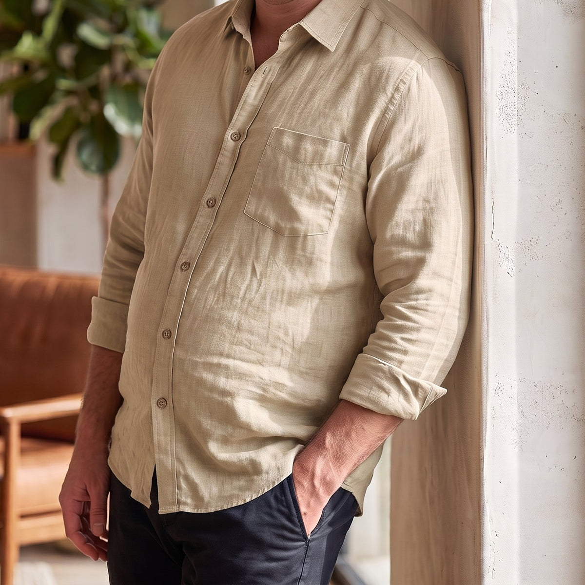 Men's Plus Size Linen Shirt in Sand Verbena – Dune by OrganoLinen