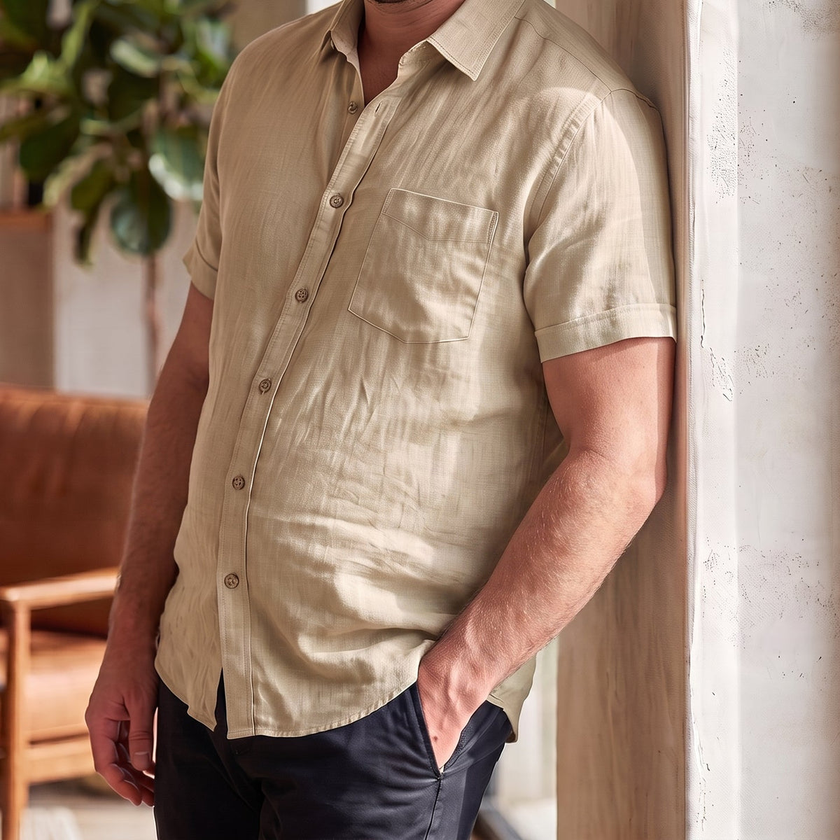 Men's Plus Size Linen Shirt in Sand Verbena – Dune by OrganoLinen