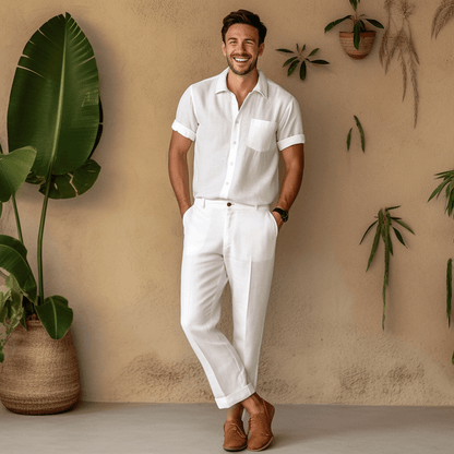 Linen Cord Set outfit for men in White – Eclipse by OrganoLinen