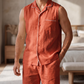 Men's Pure Linen Pajamas Sleeveless Top & Pants Set in Garnet Glaze – Elio by OrganoLinen
