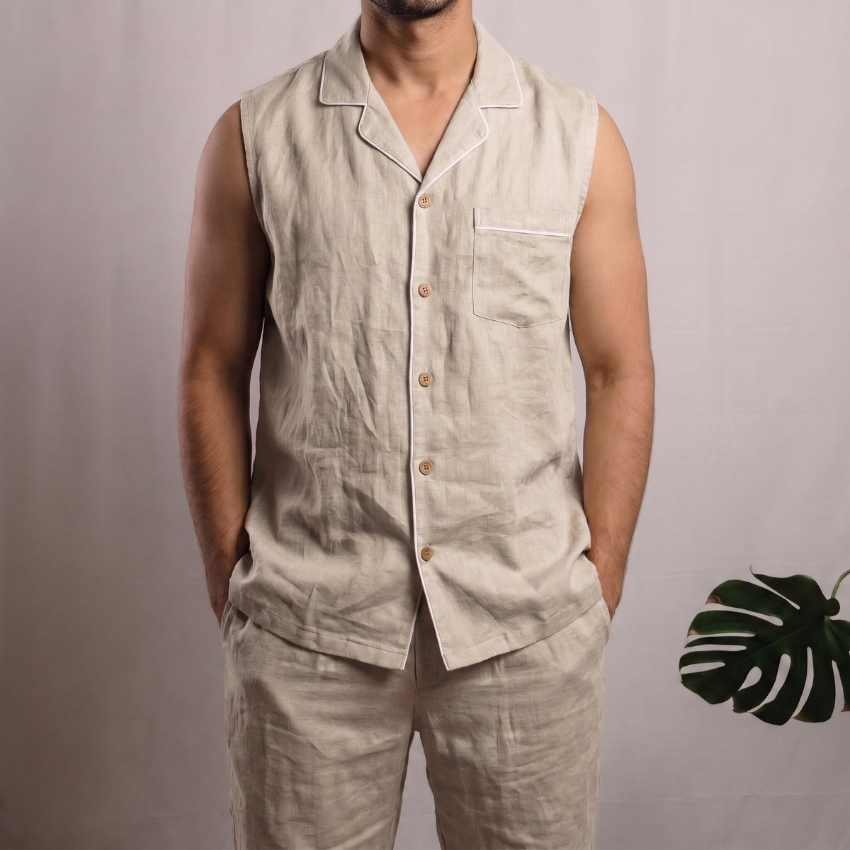 ELIO Men's Linen Pajama Set – Sleeveless Top & Pants