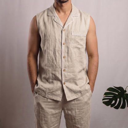 ELIO Men's Linen Pajama Set – Sleeveless Top & Pants