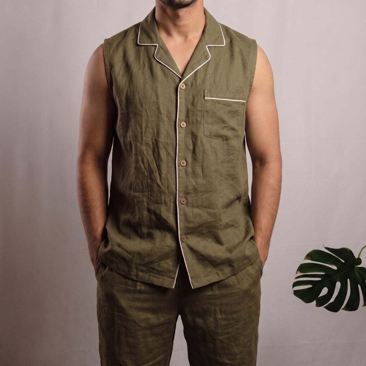 ELIO Men's Linen Pajama Set – Sleeveless Top & Pants