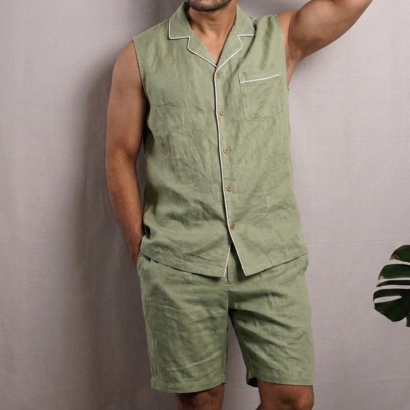 ELIO Men's Linen Pajama Set – Sleeveless Top & Pants