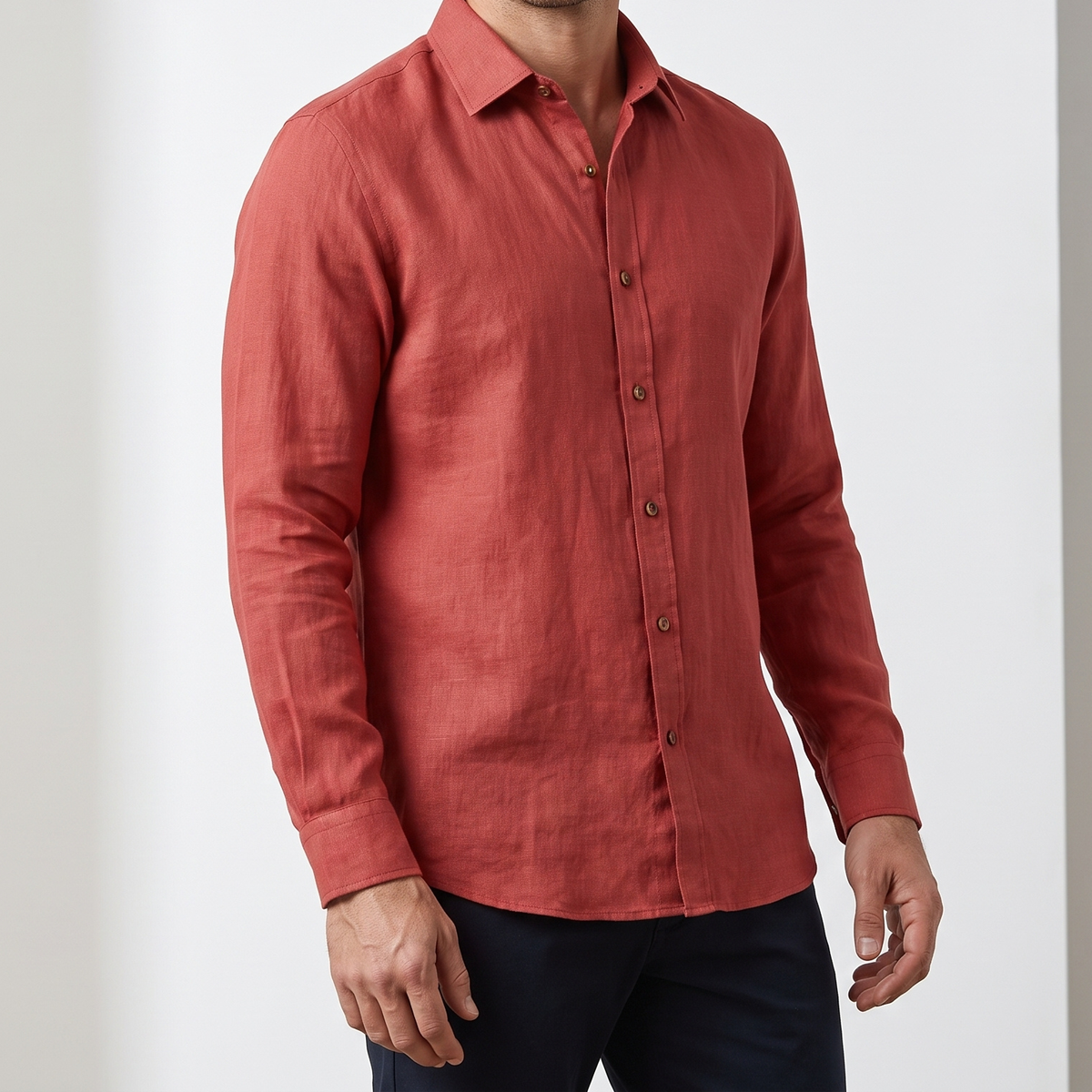 Men's Linen Shirt in Scarlet Saffron – Ember by OrganoLinen