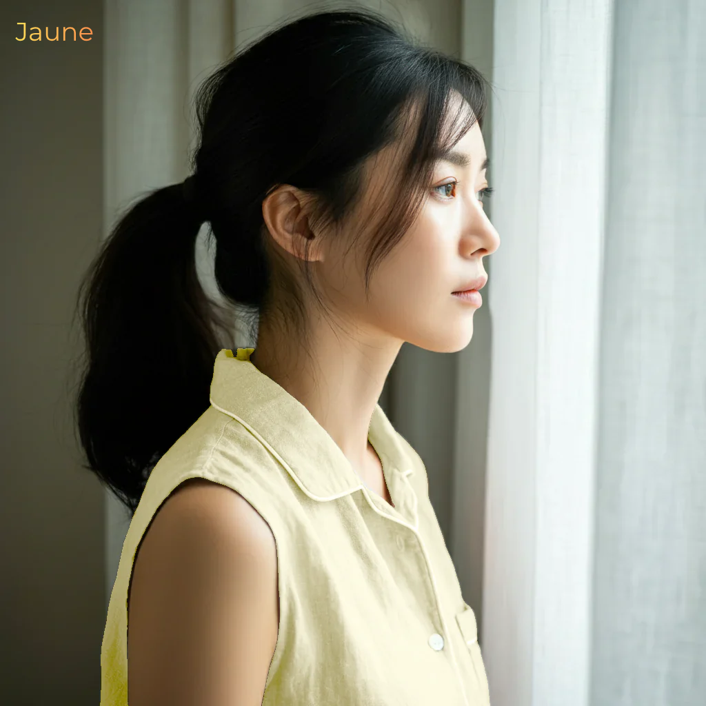 Women's Pure Linen Pajamas Sleeveless Top & Shorts Set in Jaune – Faye by OrganoLinen