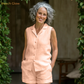 Women's Pure Linen Pajamas Sleeveless Top & Shorts Set in Peach Glow – Faye by OrganoLinen