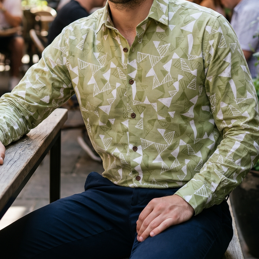 Men's Printed Linen Shirt in Fern Canopy – Forestwind by OrganoLinen