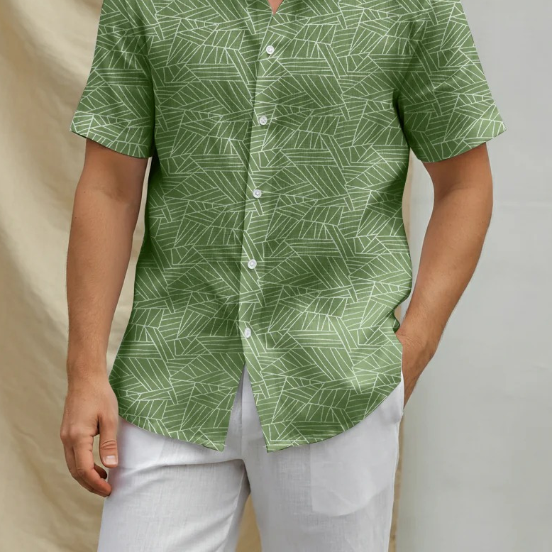Men's Printed Linen Shirt in Sage Sketch – Forestwind by OrganoLinen