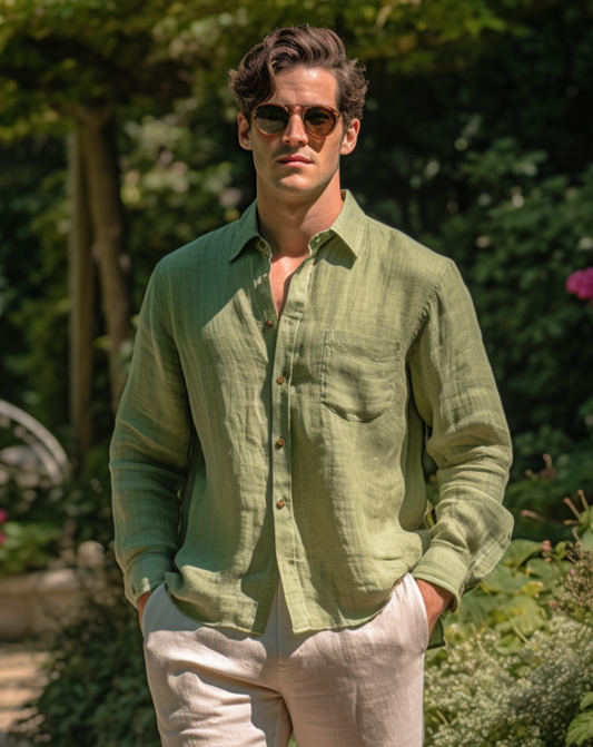 FORREST Classic Linen Shirt for Men - Forrest Green - OrganoLinen