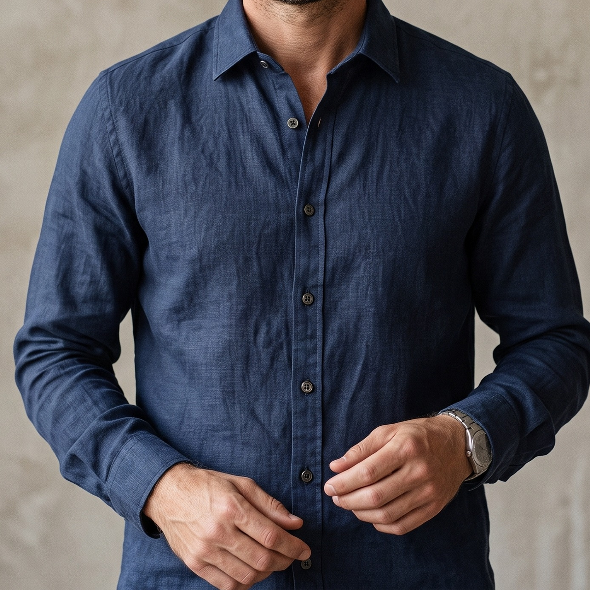 Men's Linen Shirt in Midnight Marine – Harbor by OrganoLinen