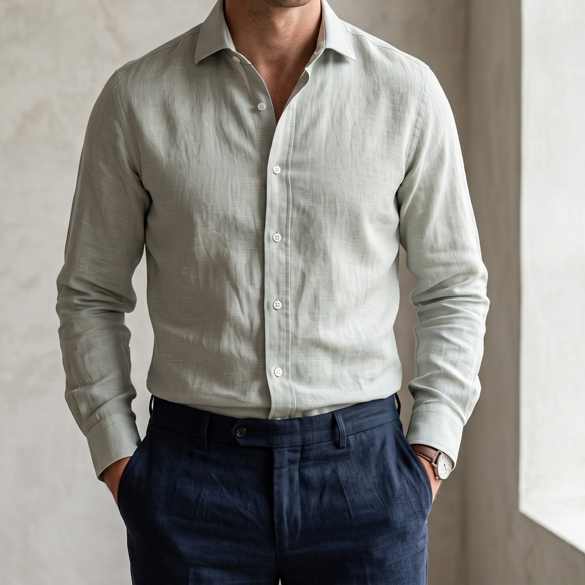 Men's Linen Shirt in Misty Slate – Harbor by OrganoLinen