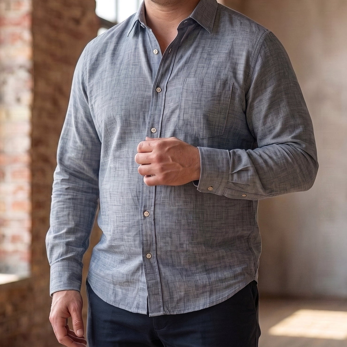 Men's Linen Shirt in Graphite Tide – Harbor by OrganoLinen