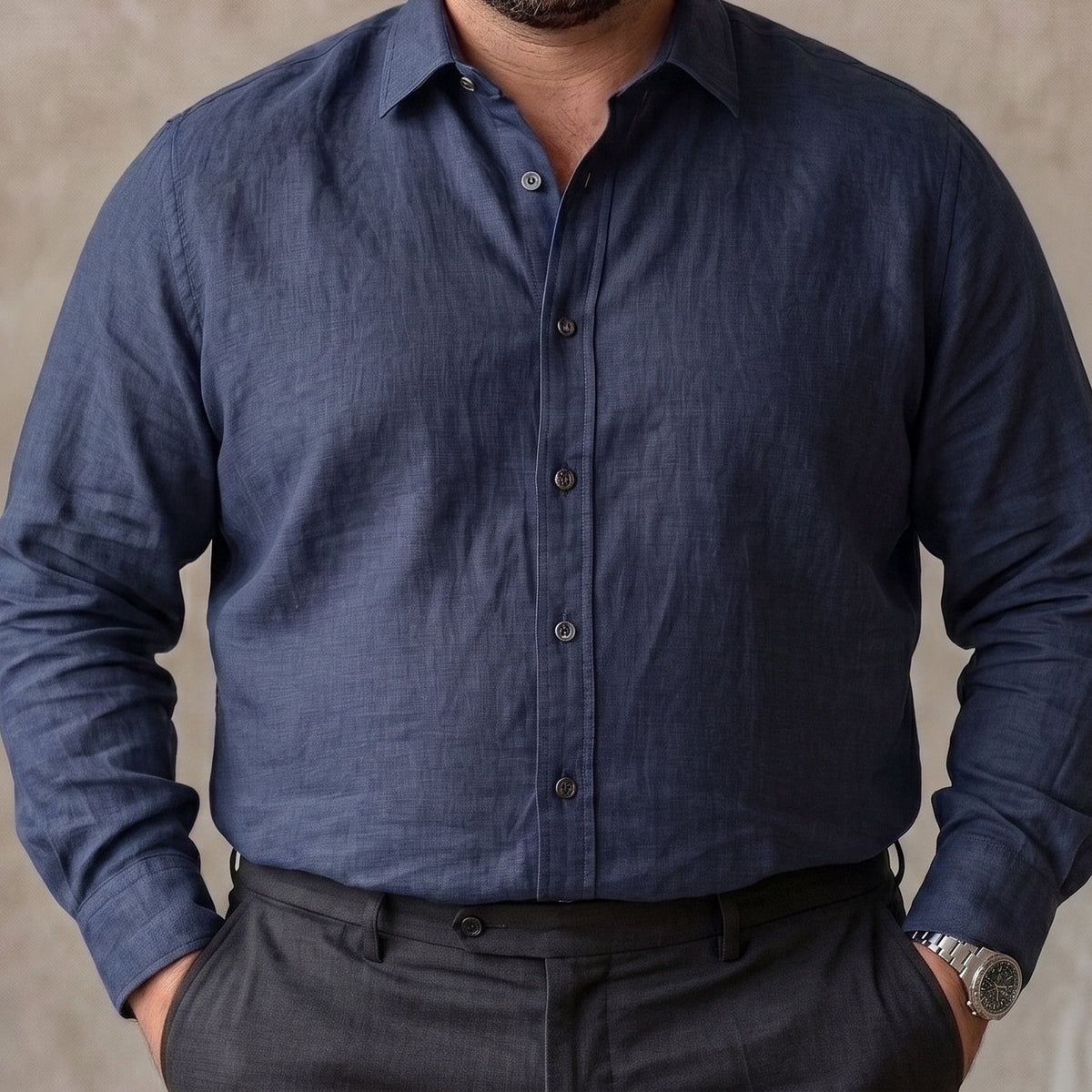 Men's Linen Shirt in Midnight Marine – Harbor by OrganoLinen