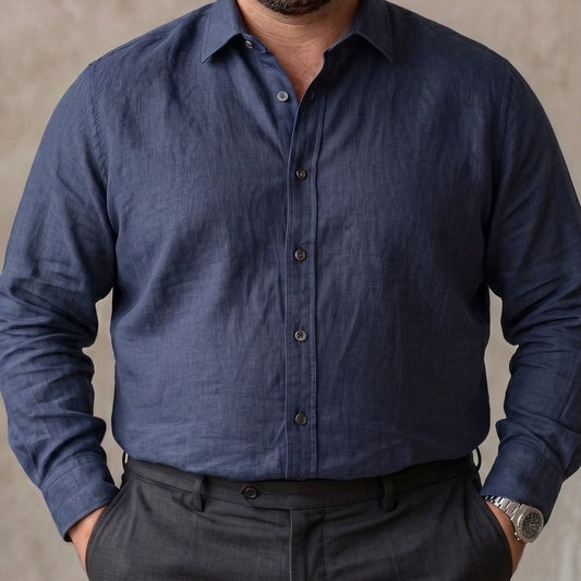 Men's Linen Shirt in Midnight Marine – Harbor by OrganoLinen