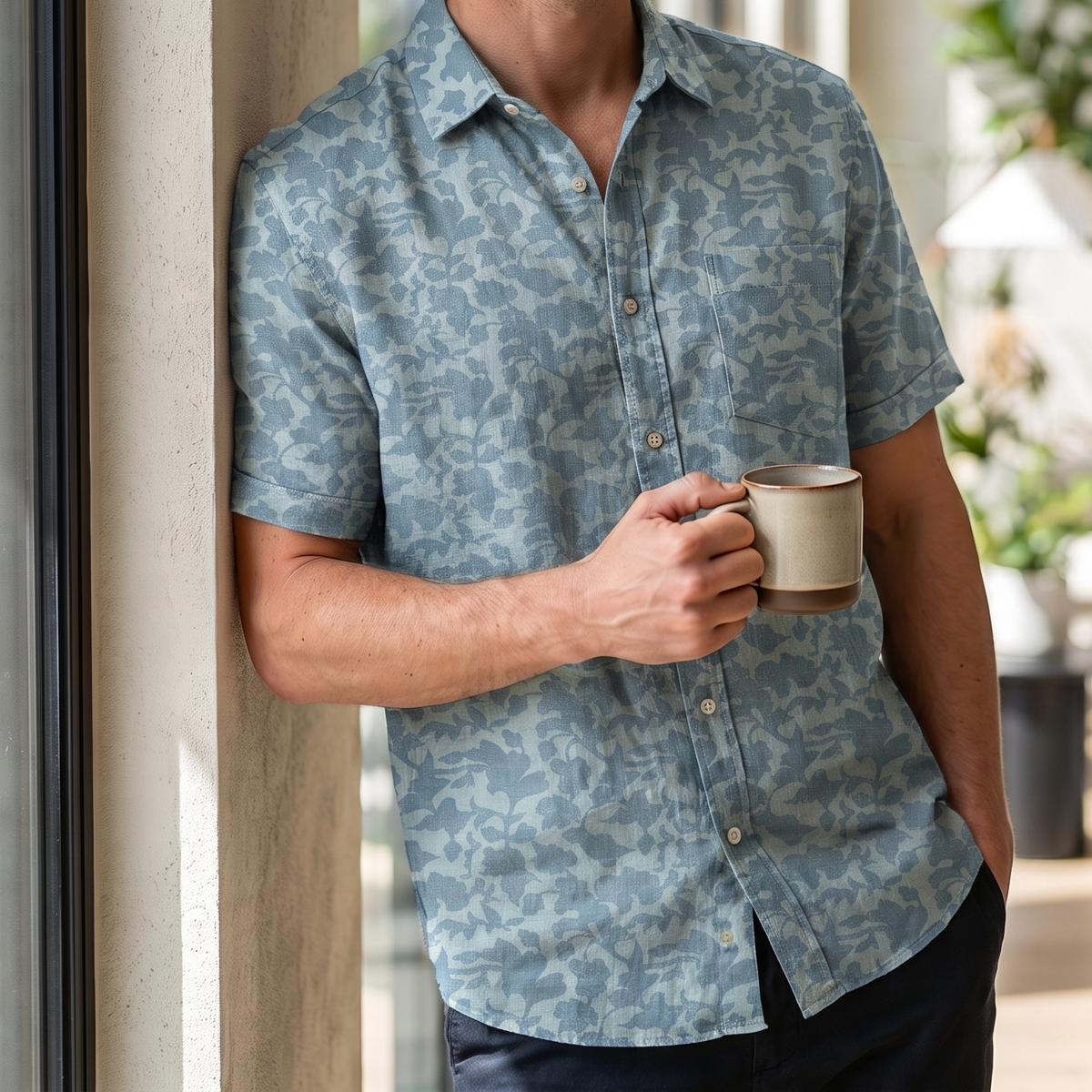 Men's Printed Linen Shirt in Cerulean Tapestry – Harbortide by OrganoLinen