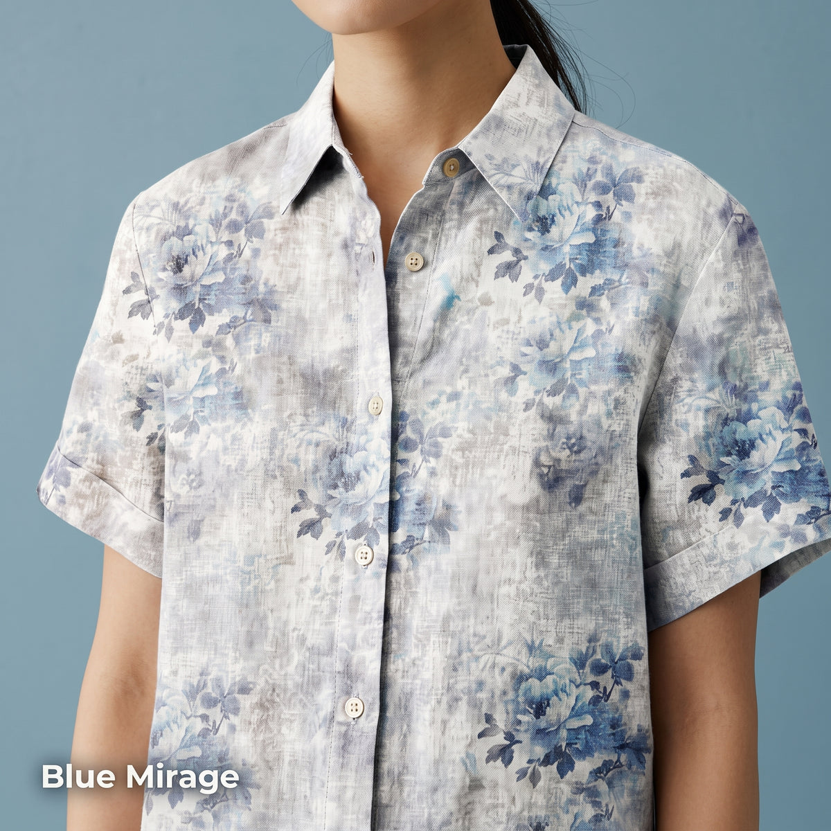 Women's Blue Printed Linen Shirt – Harbortide by OrganoLinen