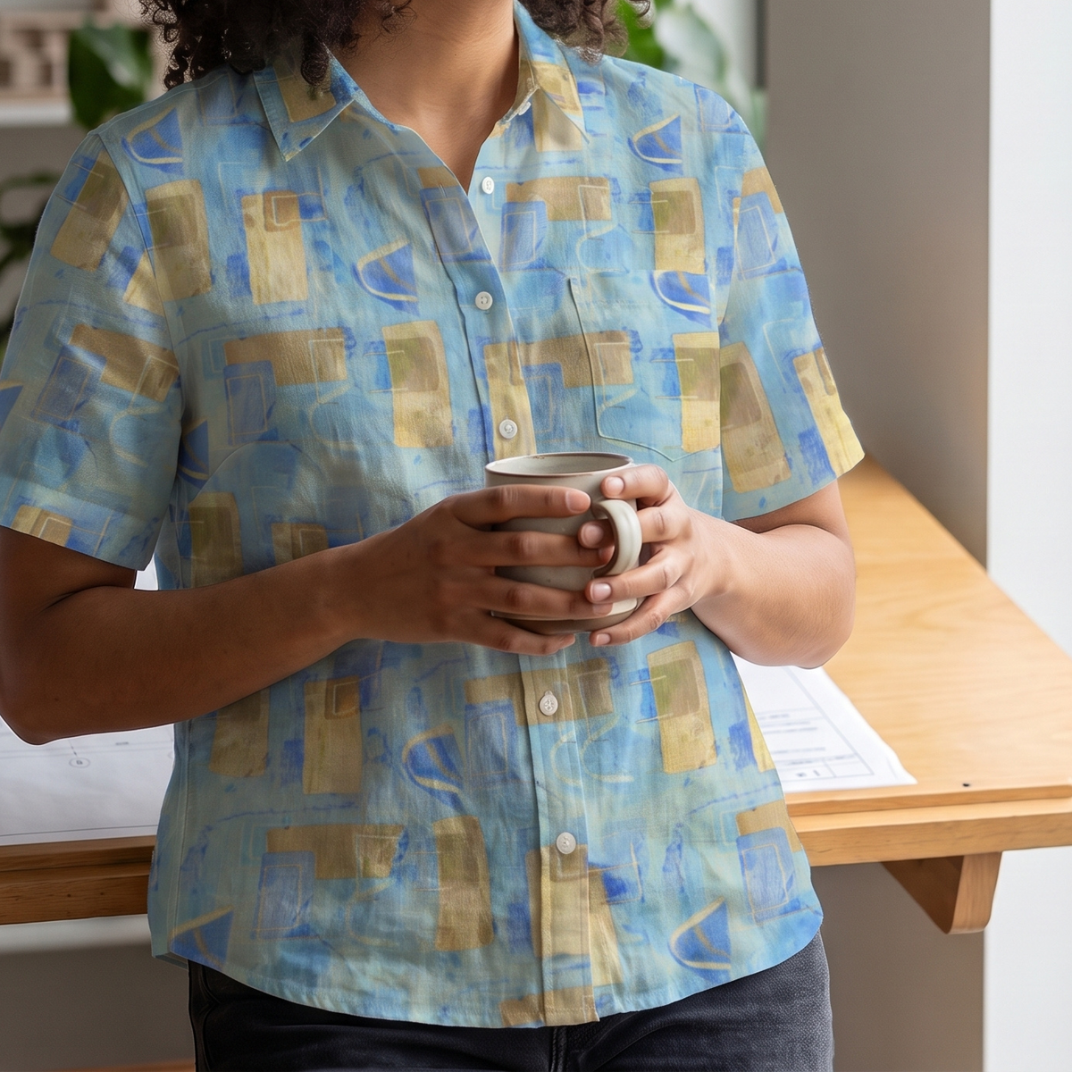 Women's Printed Linen Shirt in Ocean Ink – Harbortide by OrganoLinen