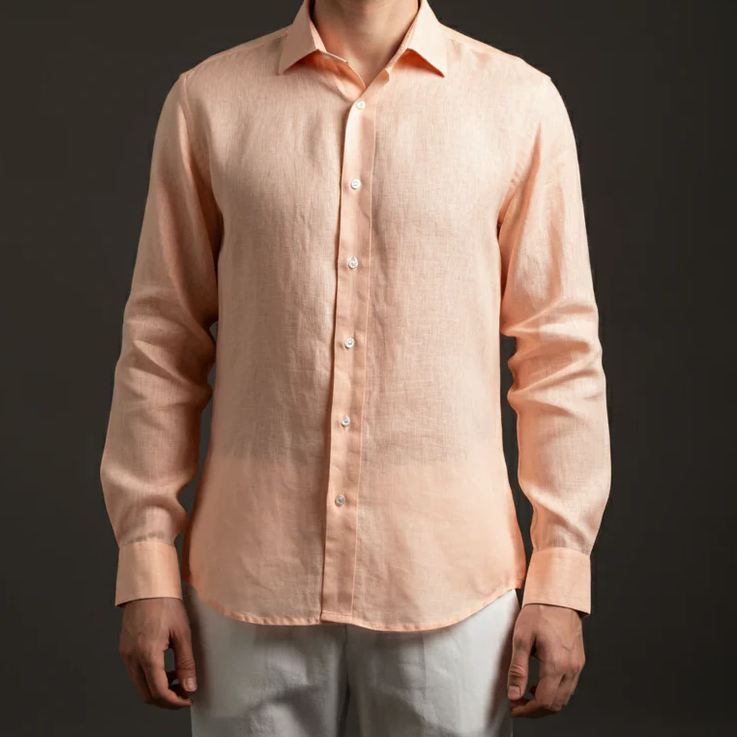 Men's Linen Shirt in Peach Glow – Harvest by OrganoLinen