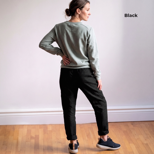 Women's Pure Linen Pants in Black Motera – Hugo by OrganoLinen